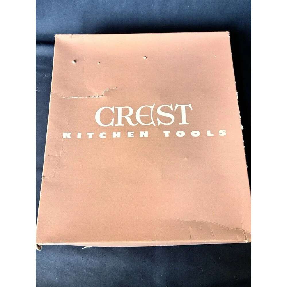 Vtg Ekco 6 Piece Utensil Set W Rack in Original Crest Kitchen Tools Box Copper